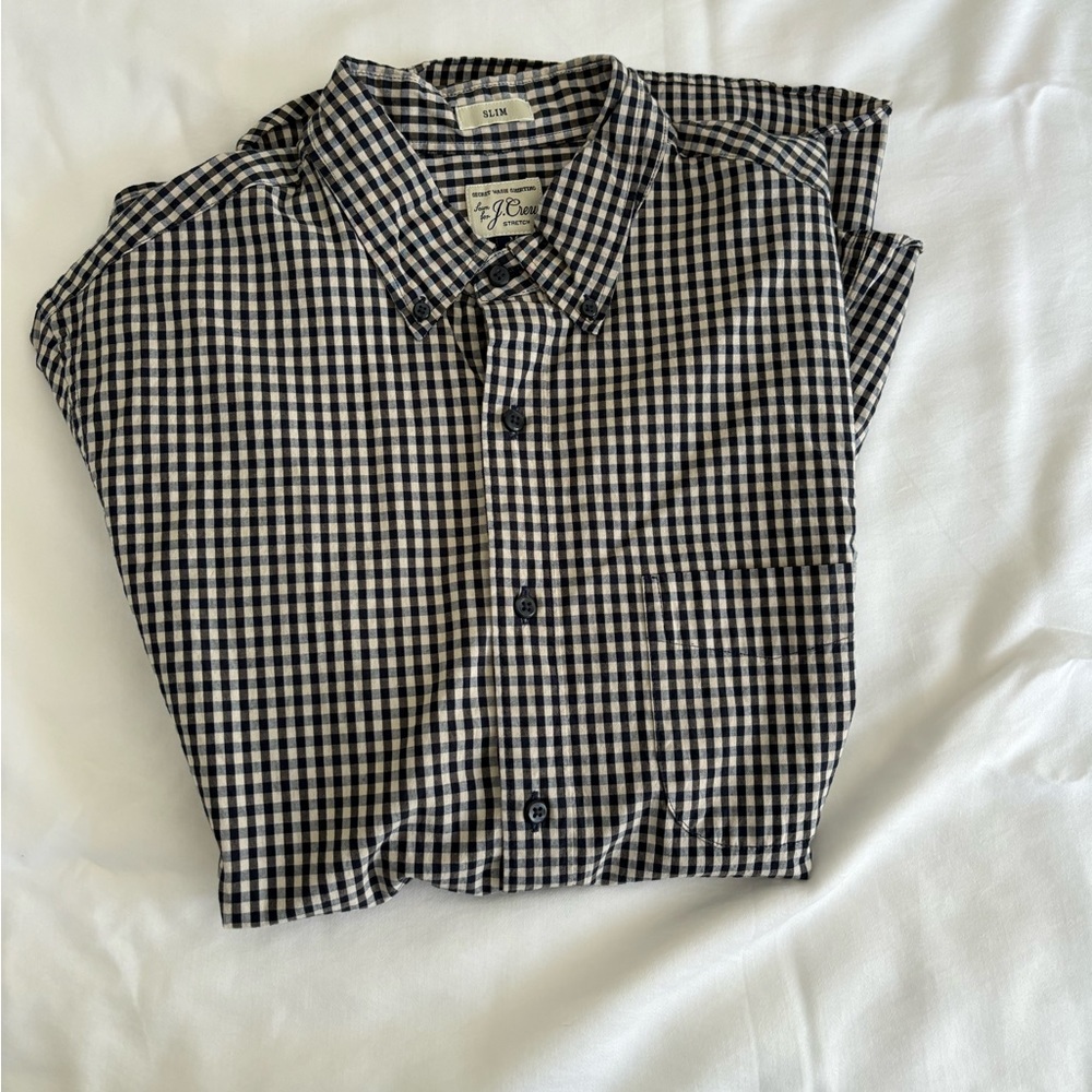 J crew black plaid button down